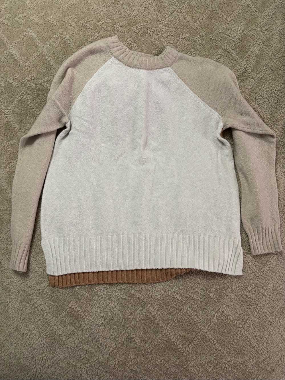 Time and Tru Two-Tone Raglan Crewneck Sweater in Cream and Tan